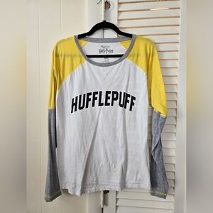 Harry Potter Hogwarts Hufflepuff Yellow and Gray Women's Long Sleeve Tee XXL